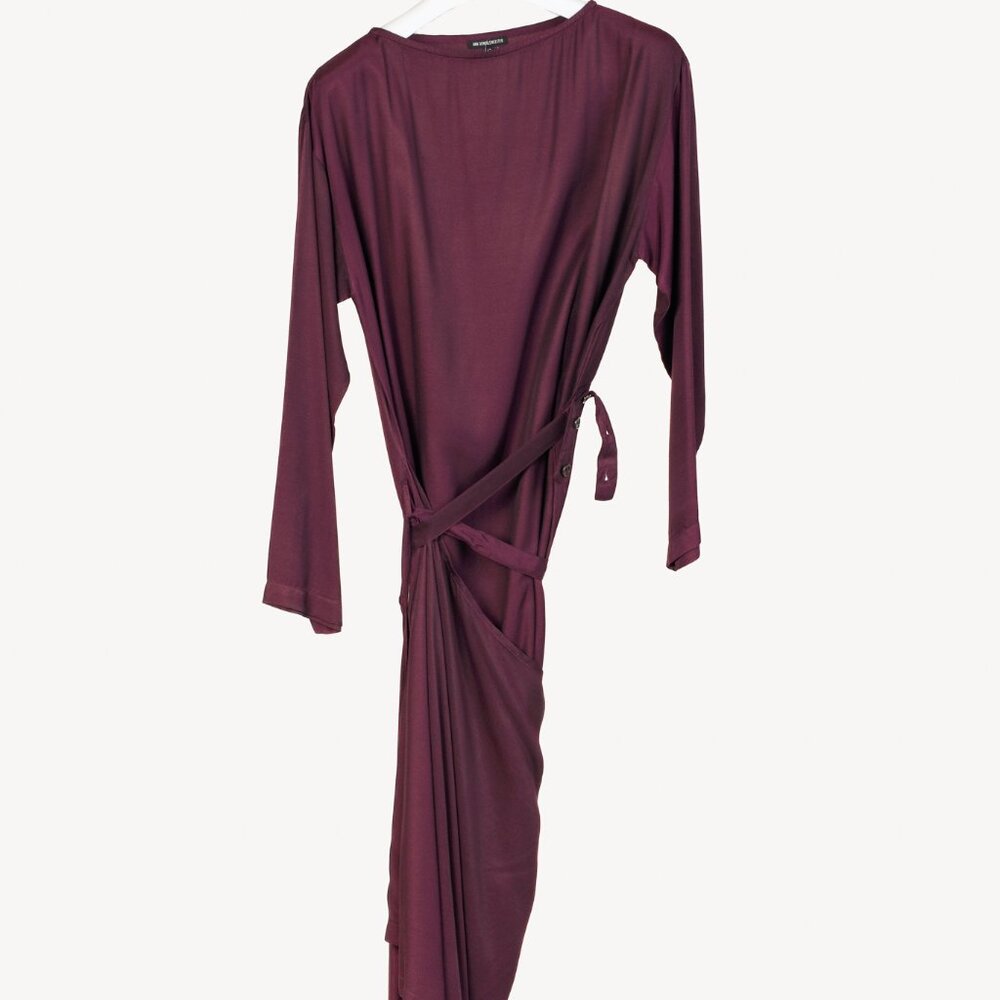 Ann Demeulemeester Eggplant Long-Sleeve Wrap-Skirt Midi Dress